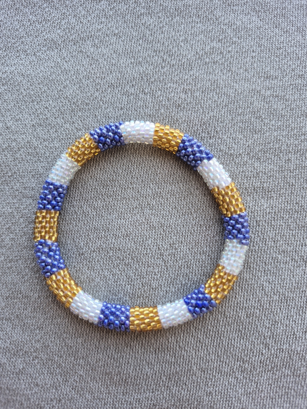 Gold, Blue & White Seed Bead Bracelet — Women Jewelry